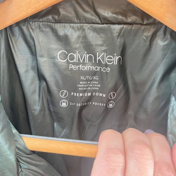 Calvin Klein Performance XL Premium Down Quilted Vest Green Zip Security Pocket - Picture 3 of 5